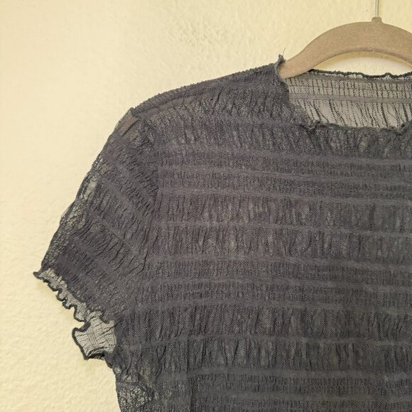 black sheer short sleeve blouse size Medium Vacation Resortwear Sexy - Picture 2 of 5